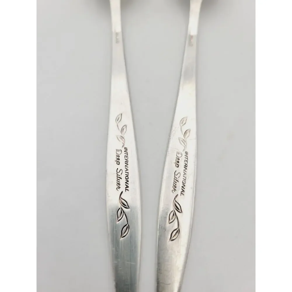 International Deep Silver LAUREL MIST Salad Forks Set 2 Silverplate Flatware Vtg